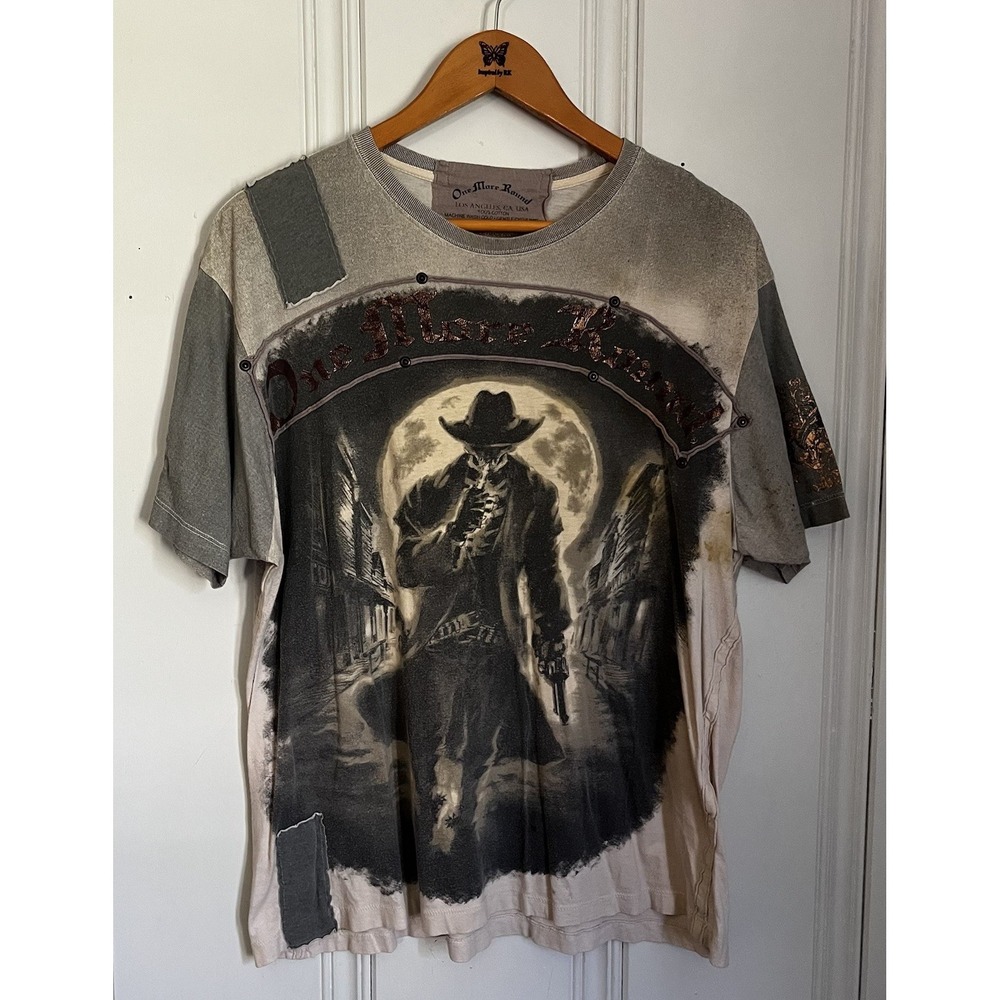 One More Round Los Angeles T‑Shirt Men's XL Skeleton Cowboy Graphic Tee Y2K